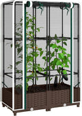 Outsunny Raised Garden Bed with Trellis 46.5 Tomato Cage with Crop Cage Self Watering Planter Box with Drainage Holes and Plugs for Outdoor Patio Climbing Plants Vines Vegetables Flowers White