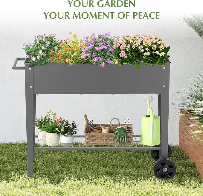 DDK Outdoor Heavy Duty Metal Raised Garden Bed with Legs (Dark Gray)
