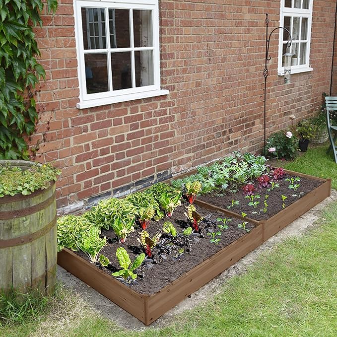 Topeakmart 92.5 x 47.5 x 10in Horticulture Raised Garden Bed 8×4ft Wooden Planting Box in Garden Backyard/Outdoor Use Brown
