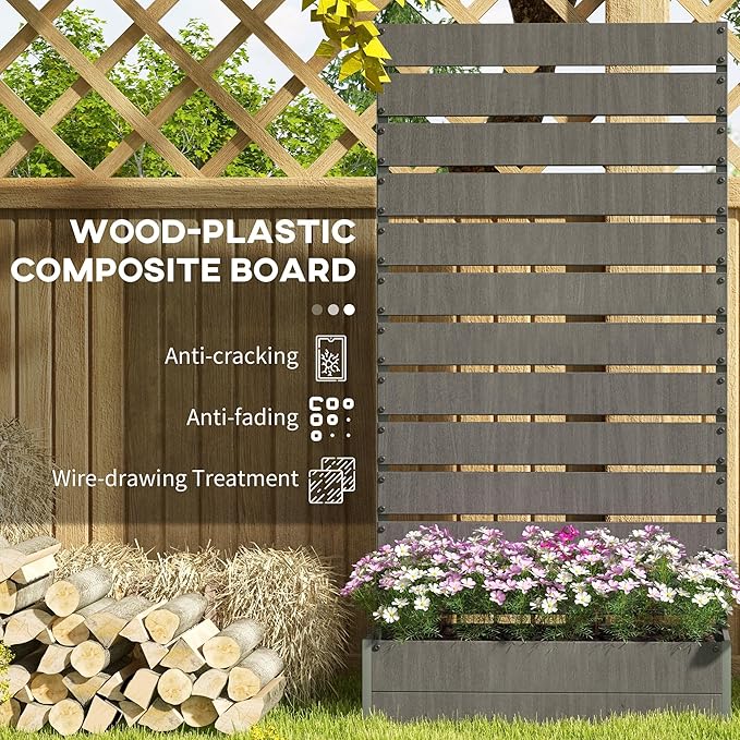 Outsunny Raised Garden Bed with Trellis for Climbing Plants Planter Box with Self Draining Gap Freestanding Trellis Planter for Outdoor Patio Deck 35.75 x 15 x 70.75 Dark Gray