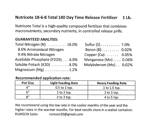 Nutricote. Timed Release Fertilizer. 18-6-8 180 Day. 10 Pounds. Orchids Plants