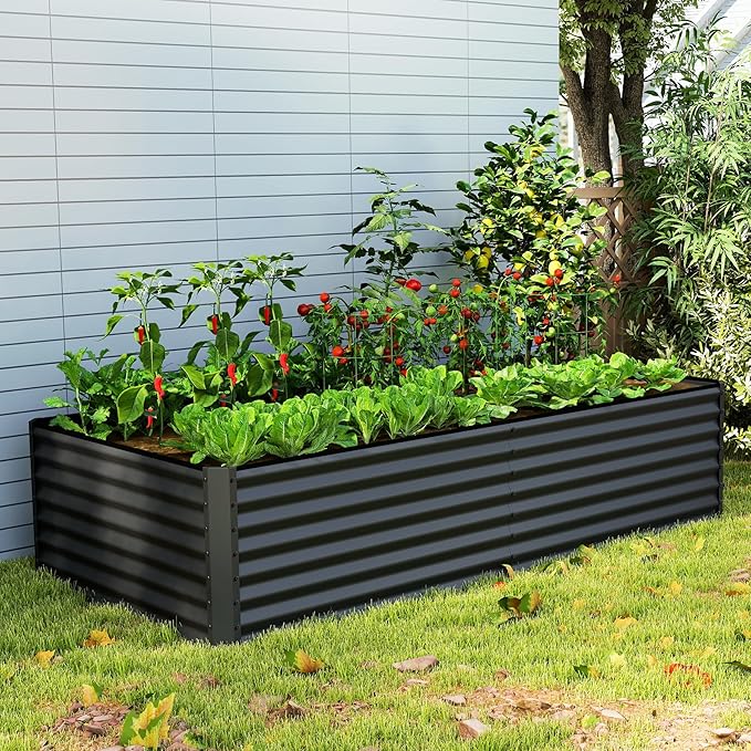 Domi 8×4×2 ft Galvanized Raised Garden Bed Outdoor Planter Garden Boxes Large Metal Planter Box for Gardening Vegetables Fruits Flowers Grey