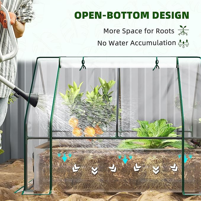 Outsunny 4 x 3 x 3ft Raised Garden Bed with Mini Greenhouse Galvanized Raised Garden Bed with Cover for Herbs and Vegetables Small Greenhouse for Patio Garden Balcony Clear and Gray