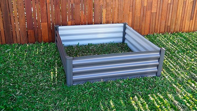 ABSCO Premium Galvanized DIY 4' x 3' Square Garden Bed DIY with Easy Assembly and Superior Drainage Woodland Gray Galvanized Steel Metal Planter Garden Planter Box with 16 Walls for All Plants