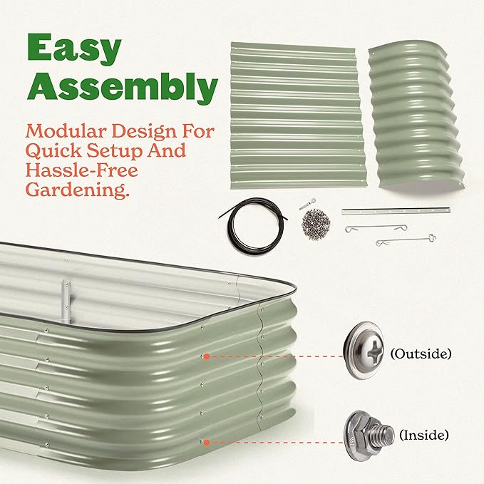 Epic Gardening 5-in-1 Modular Galvanized Raised Garden Bed Kit 29 Tall Food-Safe Metal Planter Box Large Raised Garden Beds Outdoor for Vegetables Flowers Herbs &amp Fruits - Mist Green