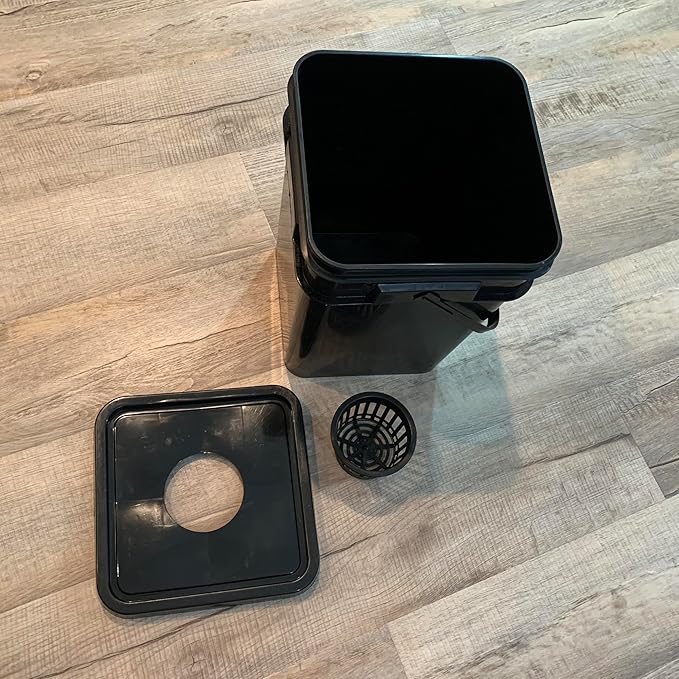 DWC Hydroponic 5 Gallon Square Bucket with Cover and 4 Net Pot 10.5 x 10.5 x 14.5 Black - 5 Pack