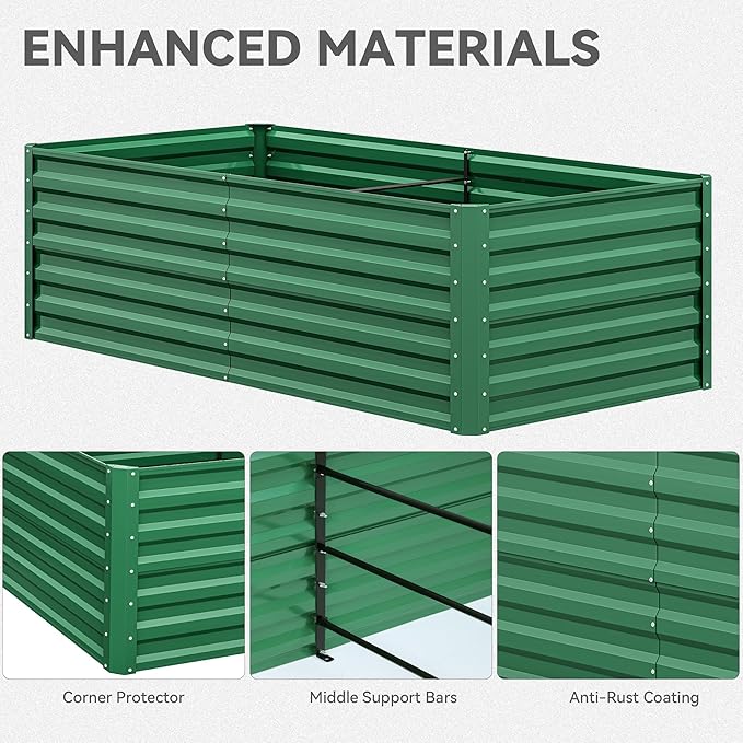 YITAHOME 6x3x2 ft 2pcs Galvanized Raised Garden Bed Kit Large Metal Planter Box with Gloves &amp Support Rod Outdoor Flower Bed for Plants Vegetables Green