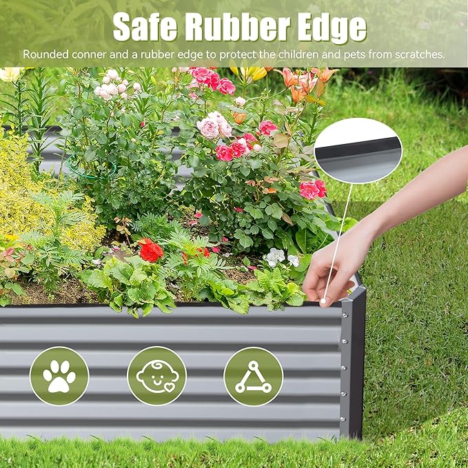8x4x1.5 ft Galvanized Raised Garden Bed Outdoor Planter GBoxes Large Metal Planter Box for Gardening Vegetables Fruits Flowers Silver