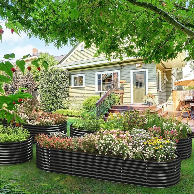 FRIZIONE 9FT(L)×3FT(W)×2FT(H) Galvanized Raised Garden Bed Outdoor Metal Raised Garden Beds for Flower Raised Planter Box Outdoor for Herb Vegetable-Gray