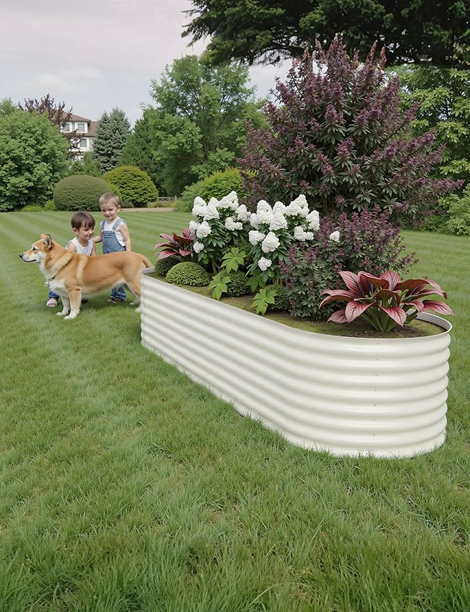 2Pcs 8x2x2ft Raised Garden BedGalvanized Raised Planter Boxes Outdoor with Easy Assembly Large Garden Bed for Vegetables Fruits FlowerRaised Garden BedBeige