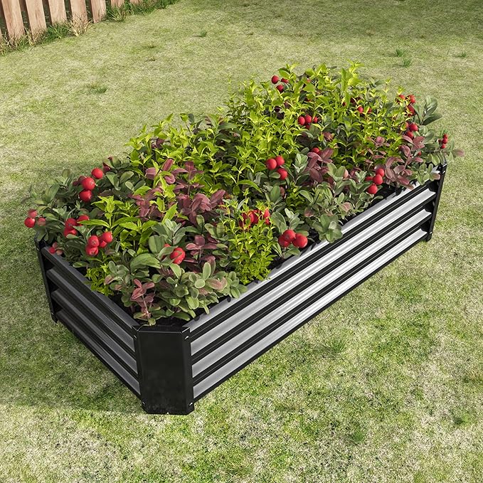 Galvanized Raised Garden Bed 8ft x 4ft x 2ft Large Metal Planter Box for Vegetables Herbs Flowers 20.5 Cubic Feet (4 * 2 * 1FT Black)
