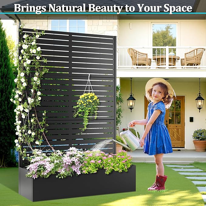 Metal Planter Box with Trellis Planter Box with Privacy Screen Privacy Trellis Outdoor for Climbing Plants with Drainage Holes Raised Garden Bed for Vegetables