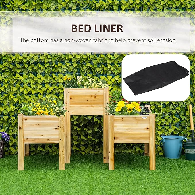 Raised Garden Bed Set of 3 Wooden Elevated Planter Box with Legs and Bed Liner for Backyard and Patio to Grow Vegetables Herbs and Flowers Natural