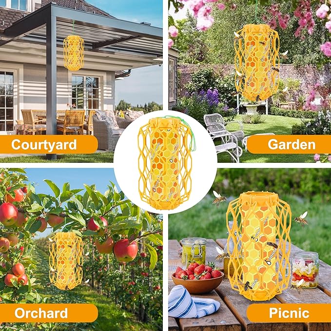 4 Pack Upgraded Wasp Trap Outdoor Hanging Carpenter Bee and Hornet Catcher Reusable Yellow Jacket Trap with Bait Reservoir Bee Killer and Wasp Catcher for Outside (Orange)