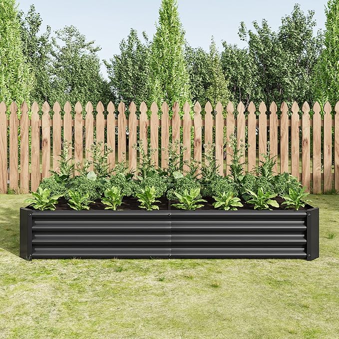 Metal Raised Garden Bed Outdoor Galvanized Raised Garden Bed 6×3×1ft Rectangle Planter Raised Beds Raised Planter Box for Gardening Vegetables and Flowers Black