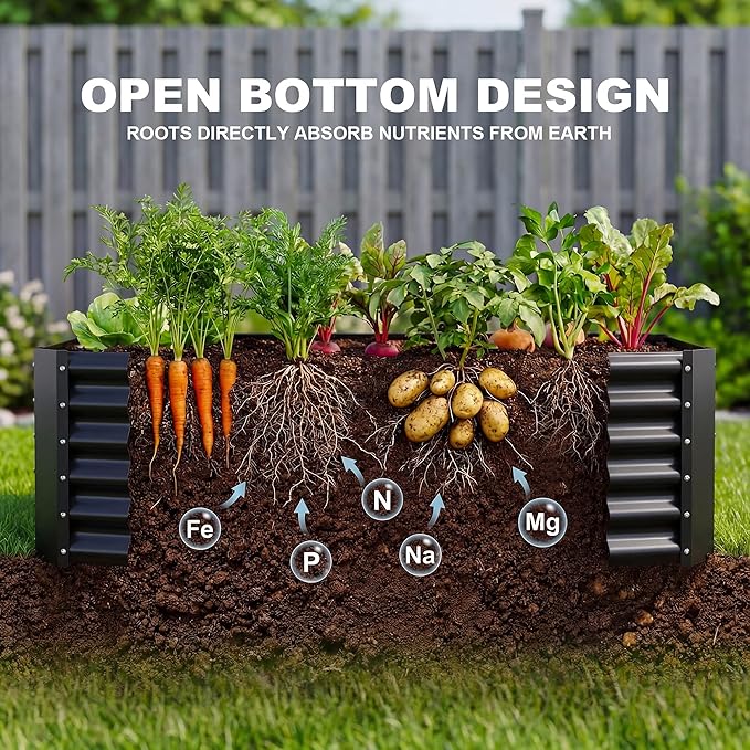 AHEONLAR 2 Pack 8×4×1.5ft Galvanized Raised Garden Beds Outdoor Rectangle Sturdy and Durable Planter Boxes for Vegetables Fruits Flowers and Plants Easy Assembly Black
