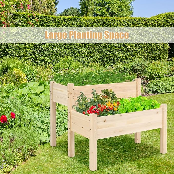 S AFSTAR Raised Garden Bed Set of 2 Wood Elevated Planter Beds with 8 Drainage Holes &amp 2 Planter Boxes 3.5 Cu.Ft Above Ground Rise Garden Beds for Flowers Vegetables Herbs