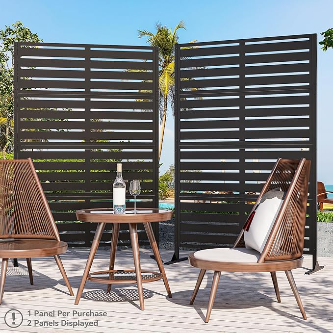 Modern Shade Metal Privacy Screen Outdoor 72 H x 48 W Stable &amp Durable Privacy Fence Panels for Instant Privacy &amp Space Division Freestanding Decorative Patio Screens for Outdoor Black (1