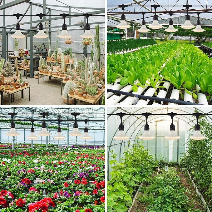 Outdoor LED Grow Lights Waterproof String Grow Light Full Spectrum Plant Growing Lights with 42Ft Cord 12 Lights for Outdoor Greenhouse Planting Rainproof and Windproof