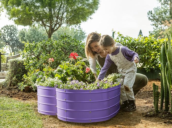 Plant &amp Plot Galvanized Raised Garden Beds Outdoor // Planter Raised Beds for Gardening Vegetables Flowers // Large Metal Garden Box (Purple) // Tool-Free Assembly