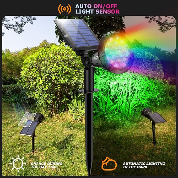 Solar Spotlights Outdoor Color Changing 180°Adjustable Flag Pole Lights IP67 Garden Lights Solar Powered Waterproof Wall Lights for Garden Pool Area Pond Landscape Solar Light for Yard