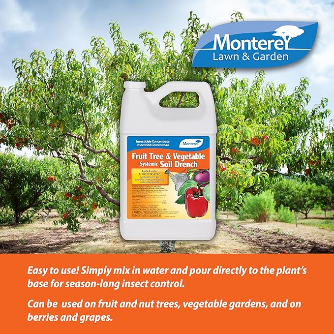 Monterey Fruit Tree &amp Vegetable Systemic Soil Drench Bundled with Garden Measure Spoon Apply Once for Season Long Control Imidacloprid Systemic Insecticide - 1 Gallon
