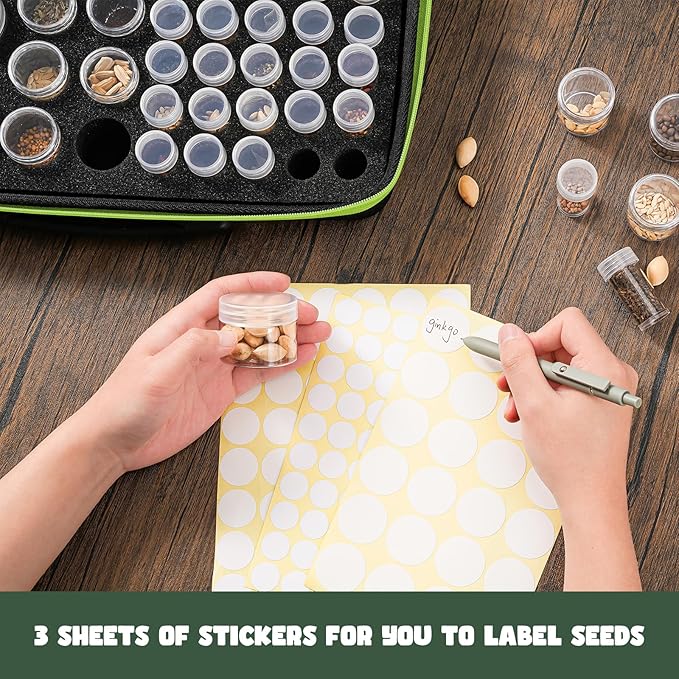 ProCase 65 Slots Seed Storage Organizer Sorter Box Sturdy Seed Bank Saving Kit Container for Garden Vegetable Plant Flower Seed Keeper Set with Label Stickers Funnel 3 Size of Bottles 1 oz 3 oz 5 oz