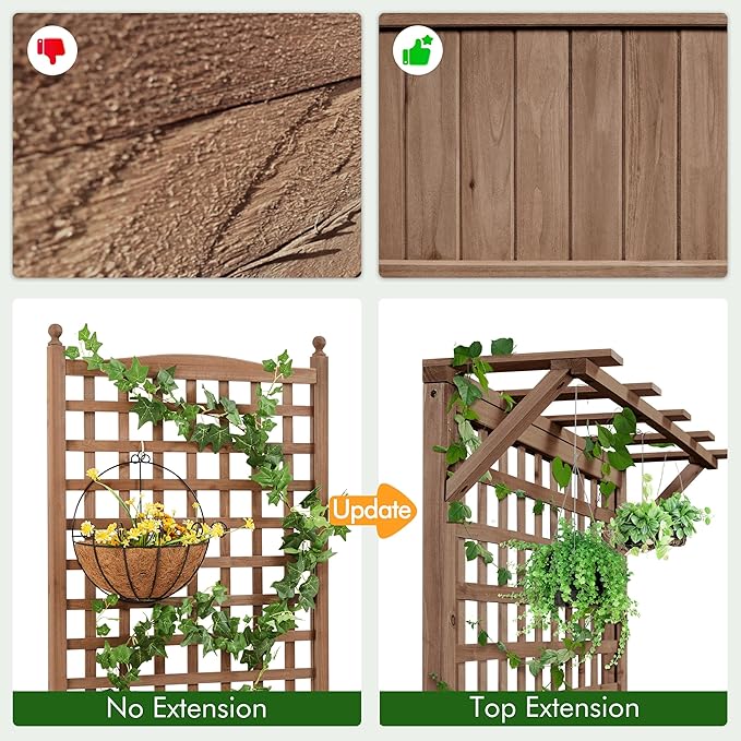 Topeakmart Garden Flower Box for Vine Climbing Plants Standing Vertical Planter Box Wooden Raised Plant Bed Vertical Garden Planter Bed for Yard/Patio/Backyard Dark Brown 35.5″ L × 18″ W × 72″ H