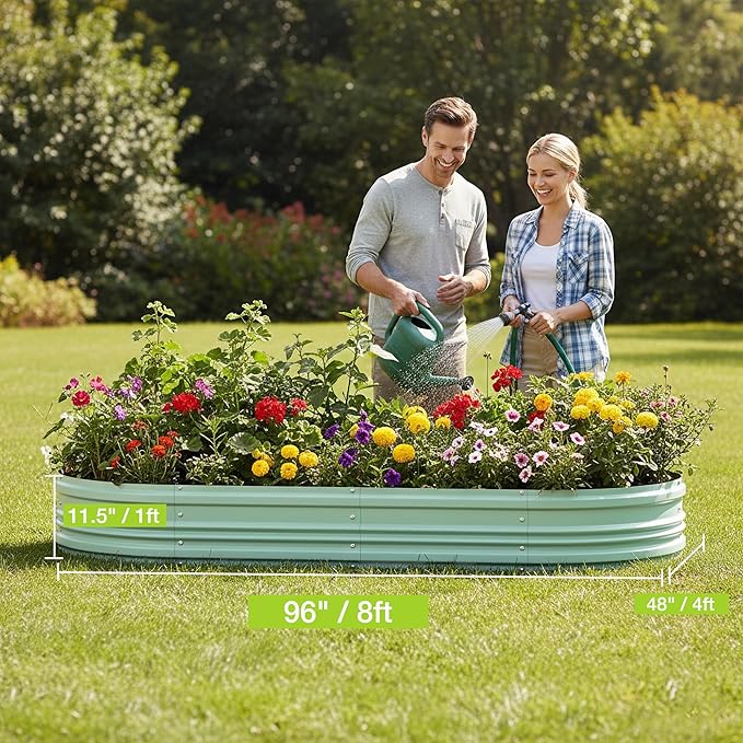 WORKPRO 2PK 8x4x1ft Outdoor Galvanized Raised Garden Bed Easy Assembly Planter Raised Beds for Vegetable Flowers Herbs Light Green