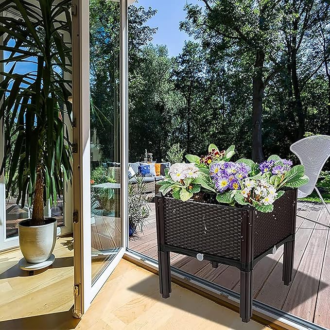 Plastic Elevated Planters for Raised Garden Bed with Legs for Outdoor Plants Box Kits with Drainage Holes for Patio Deck Balcony to Planting FlowersVegetablesTomato and Herbs