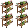 YEFU Raised Garden Bed with Legs: 57x18x30in Elevated Poly Planter with WheelsWaterproof Mobile Raised Bed Garden Elevated Planter Box Stand with Storage Shelffor HerbCarrotTomato (Teak4pcs)
