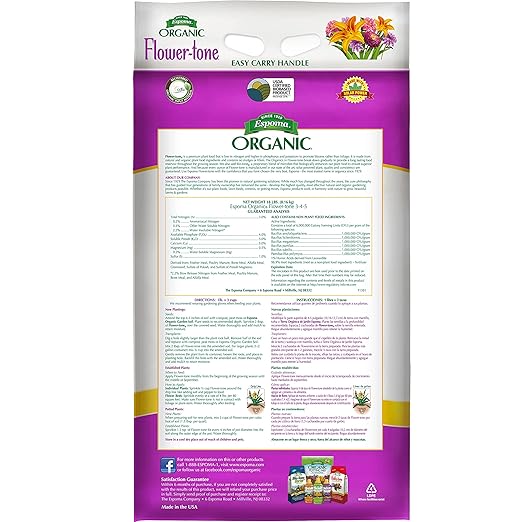 Espoma Organic Flower-Tone 3-4-5 Natural &amp Organic Plant Food 18 lb. Bag Organic Fertilizer for Flowers Annuals Perennials &amp Hanging Baskets. Blossom Booster