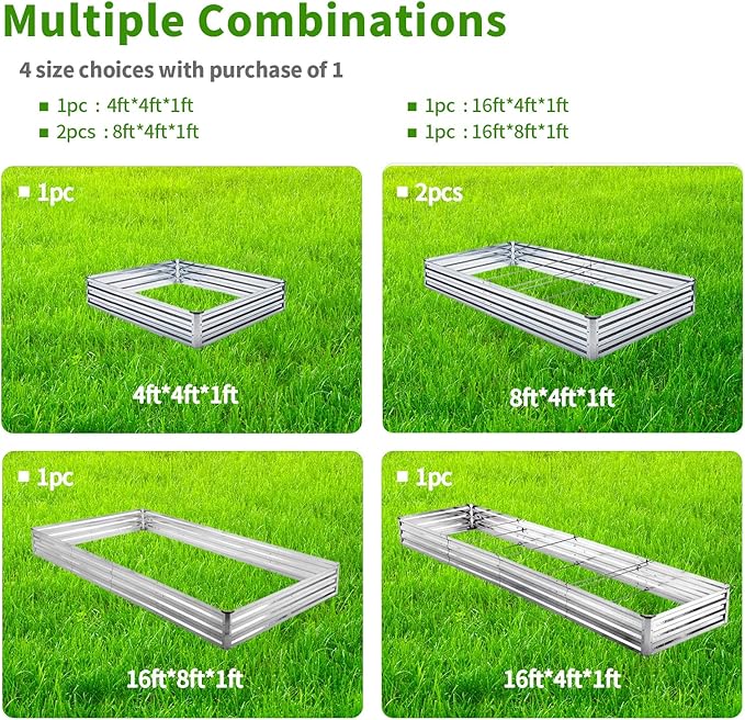 Galvanized Raised Garden Bed 2pcs Pack - Metal Raised Bed Garden Kit 4'x8'x1' for Flower Planters Vegetables Herb