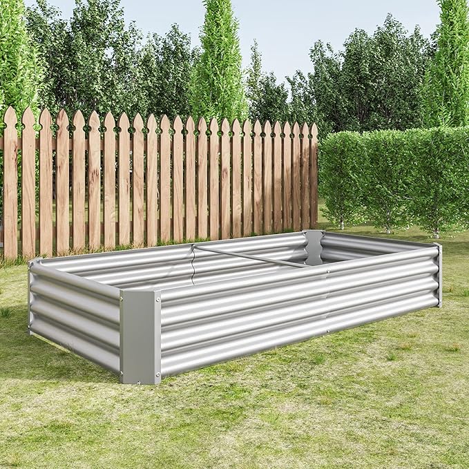 Raised Garden Bed Outdoor 6×3×1ft Metal Raised Rectangle Planter Beds for Plants Vegetables and Flowers Silver