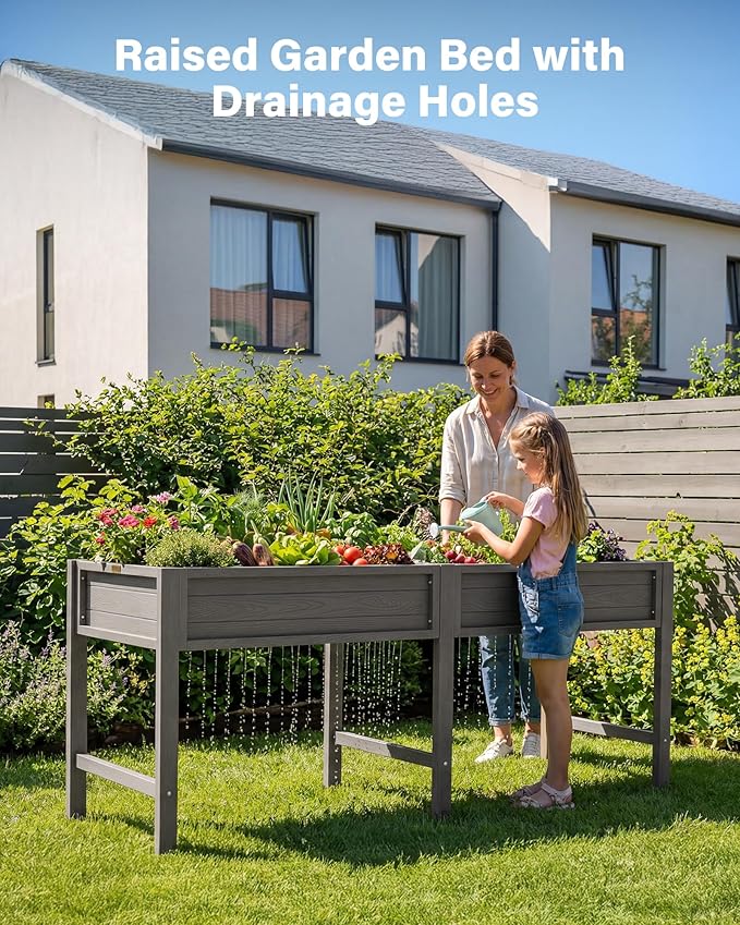 YEFU HIPS Raised Garden Bed: 72 x 30 x 24 Elevated Design to Prevent Digging by Pets Sturdy Safe Planter for Families with Kids - Planting Herbs Vegetables in Patio Backyard Grey