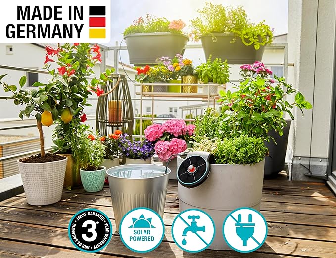 Gardena 13300-20 AquaBloom Solar-Powered Irrigation Pump/Timer Set: Water 20 Indoor/Outdoor Plants up to 13ft High All Year Long No Electricity/Water Connection Needed - Made in Germany