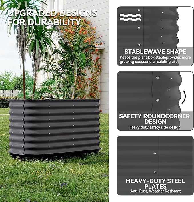 CABIHOME Galvanized Raised Garden Bed with Wheels &amp Water Reservoir Portable Rolling Elevated Raised Garden Bed for Outdoor &amp Indoor Self-Watering Planter Box for Vegetables &amp Herbs Gra