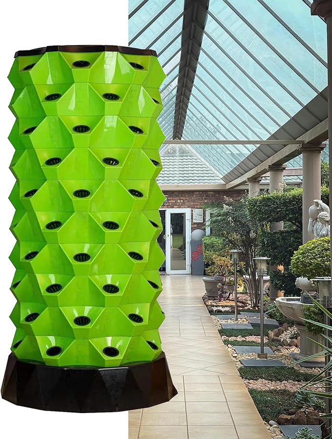 Hydroponics Growing Tower Planter Tower Hydroponics Growing Sys-tem Kit with Water Pump Hydroponic Tower Starter Kit Vertical Hydroponic PlanterGreen-80holes