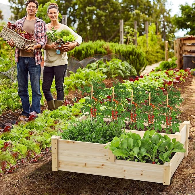 S AFSTAR 3-Tier Raised Garden Bed Outdoor Elevated Planter Box for Vegetable Fruit Herb Flower Solid Fir Wood Planter Kit with Open-Ended Base Gardening Planter for Garden Yard Lawn Backyard