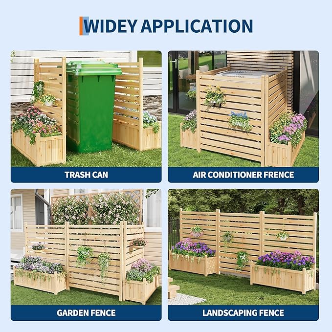 3-Panel Outdoor Privacy Screen with Planter Box 33X40 Wooden Fence Cover for Patio &amp Garden Perfect for Hiding AC Units Trash Cans Pool Pumps &amp Equipment Natural Decorative Backyard Div