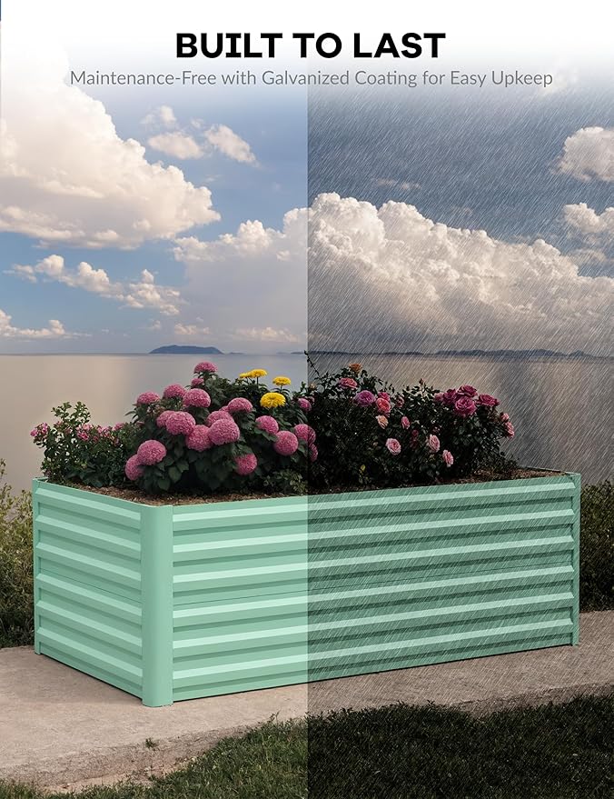 6x3x2ft Galvanized Raised Garden BedDeep Root Planter Box for VegetablesFlowersHerbs-Large Metal Raised Garden Bed Kit OutdoorGreen