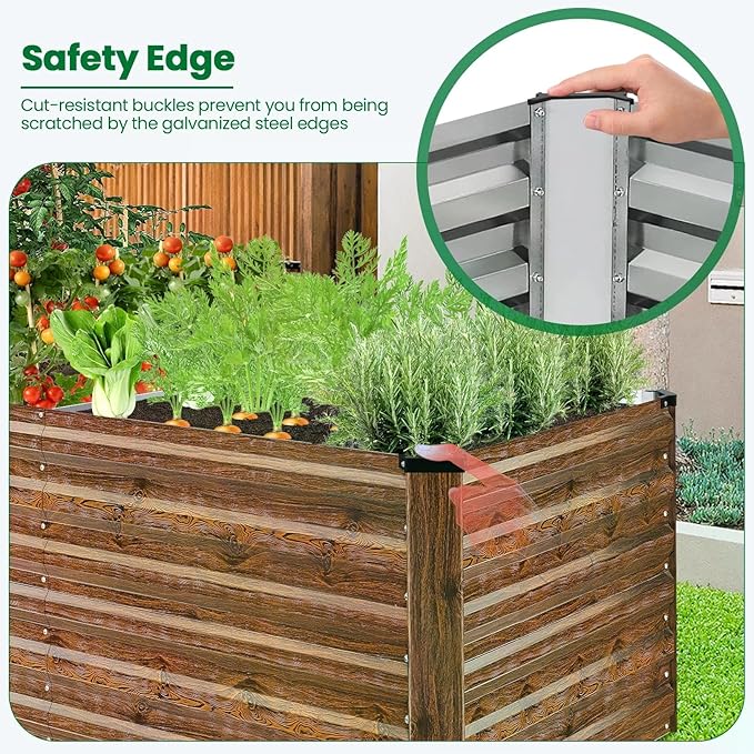 Homdox 6×3×2FT Galvanized Metal Raised Garden Bed Kit Deep Root Elevated Planter Box w/Anti Cutting Strip &amp A Pair of Gloves for Vegetables Flowers Herbs Succulents 265 Gallon Capacity Brow