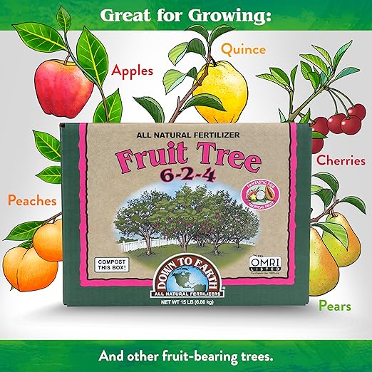 Down To Earth All Natural Fertilizers Organic Fruit Tree - Plant Food for Apples Pears Plums and Tropical Fruit Trees 6-2-4 15 lb