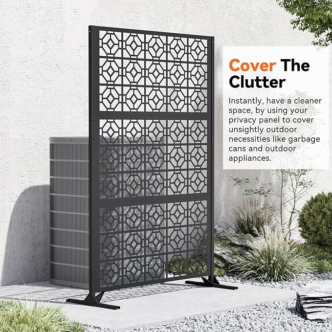 Modern Shade 4x6 FT Metal Privacy Screen with Artistic Modular Designs Decorative Patio Privacy Fence &amp Garden Divider Freestanding Outdoor Metal Fence Panel Weather-Resistant (Lattice Echo)