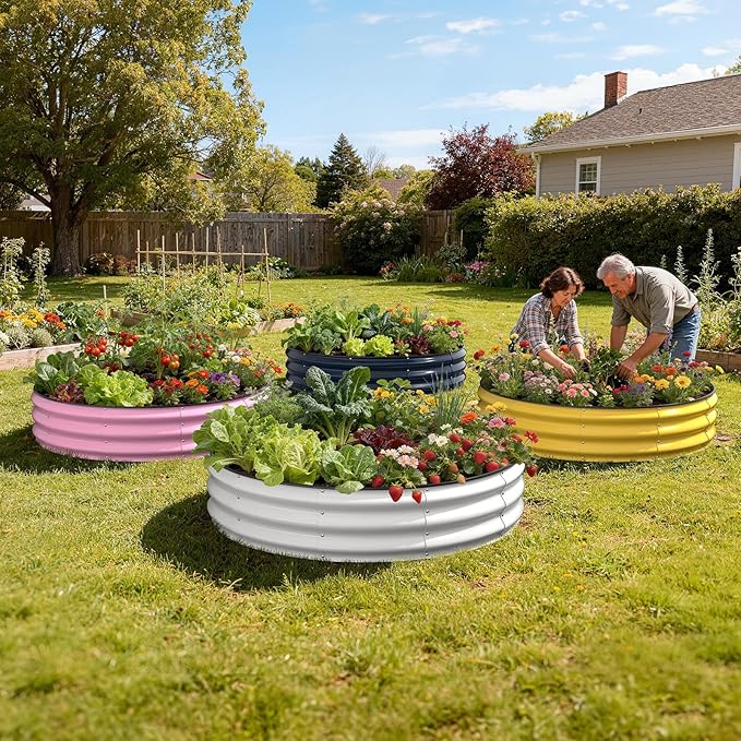 Galvanized Raised Garden Bed 4×4×1 FT Round Metal Raised Garden Bed Outdoor Planter Box with Open Bottom Rust-Resistant Steel Garden Bed for Vegetables Herbs Flowers Easy Assembly