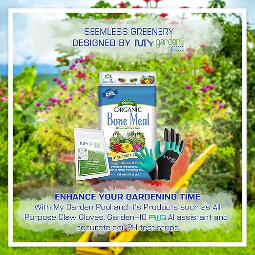 Espoma BM24 Bone Meal 24 lb. Bag with My Garden Pool PH Soil Test Strips 20 ct and Superior Gardening Claw Gloves and Garden-IQ Smart Gardening Assistant!