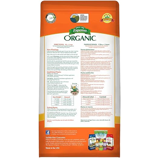 Espoma Organic Citrus-Tone 5-2-6 Natural &amp Organic Fertilizer for All Citrus Fruit Nut &amp Avocado Trees 4 lb. Bag. Promotes Vigorous Growth &amp Abundant Fruit - Pack of 3