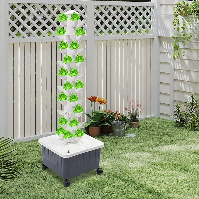 Hydroponics Growing Box Kit 50-Plant Vertical Vegetable Tower Hydropoic Tower for Soilless Cultivation Herbs Fruits Vegetables Plant Gift for Gardening Lover