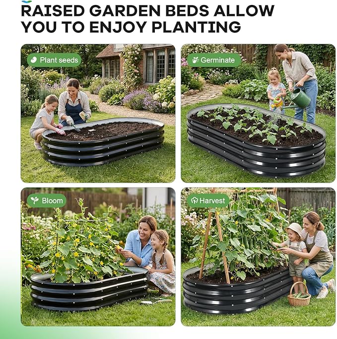 Galvanized Raised Garden Bed Outdoor 6x3x1ft Oval Metal Raised Beds for Gardening Rust-Resistant Garden Planter Box for Planting Vegetables Flowers Fruits in Backyard Patio Lawn(Grey)