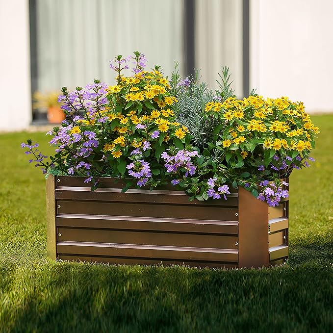 LuxenHome Galvanized Raised Garden Bed Kit 32 Rectangular Raised Garden Box Metal Planter Box Ourtdoor Large Plant Pot Planting Bed Gardening Tools for Vegetables Flowers Herbs